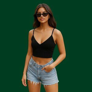 Dynamite Black V-Neck Cropped Cami Tank Top | Size M